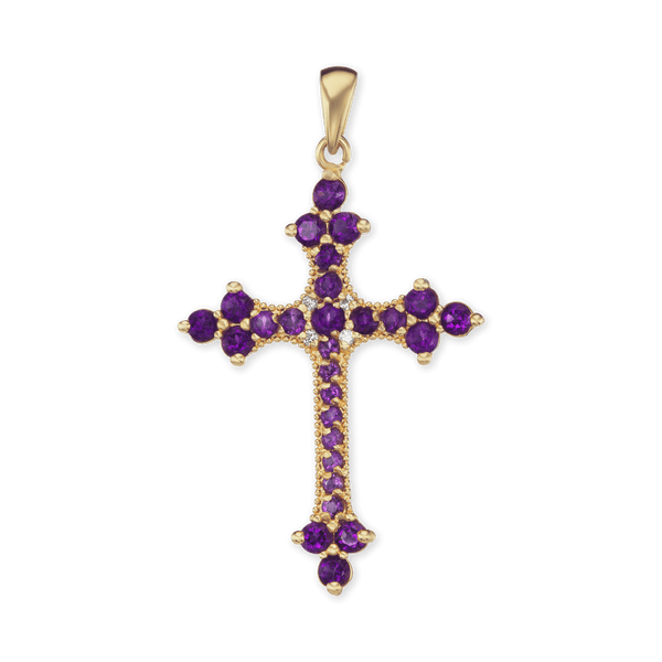 Sterling Silver Trinity Cross Pendant with Purple Cubic Zirconia (50 x 30 mm)