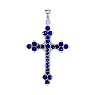 Sterling Silver Trinity Cross Pendant with Dark Blue Cubic Zirconia (50 x 30 mm)