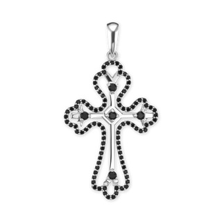 Sterling Silver Trefoil Cross Pendant with Black Cubic Zirconia (49 x 27 mm)