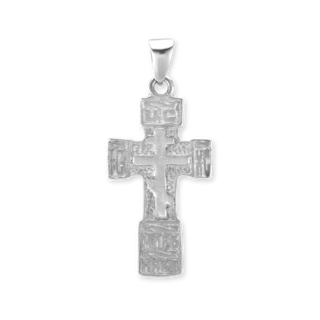 Sterling Silver Two-Tone Orthodox Cross and Crucifix Pendant (33 x 14 mm)