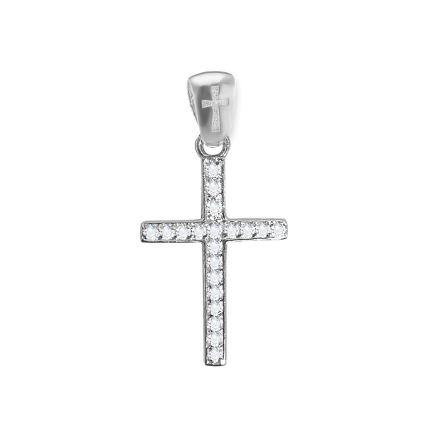 Sterling Silver Classic Cross Pendant with Cubic Zirconia (24 x 12 mm)