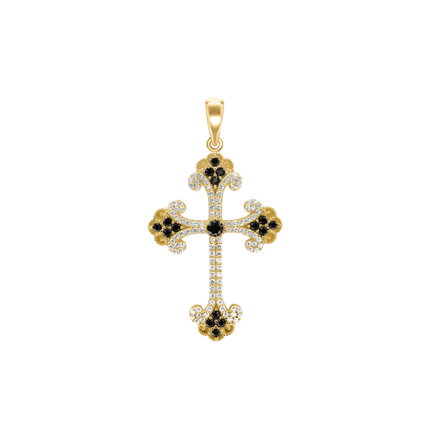 Sterling Silver Budded Cross Pendant with Brown Cubic Zirconia (44 x 26 mm)