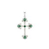 Sterling Silver Budded Cross Pendant with Green Cubic Zirconia (44 x 26 mm)