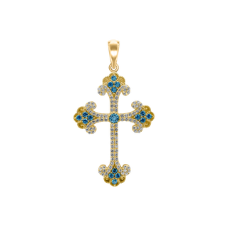 Sterling Silver Budded Cross Pendant with Light Blue Cubic Zirconia (44 x 26 mm)