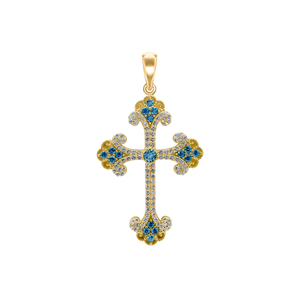 Sterling Silver Budded Cross Pendant with Light Blue Cubic Zirconia (44 x 26 mm)