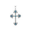 Sterling Silver Budded Cross Pendant with Light Blue Cubic Zirconia (44 x 26 mm)