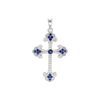 Sterling Silver Budded Cross Pendant with Dark Blue Cubic Zirconia (44 x 26 mm)