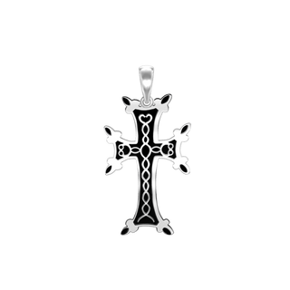 Sterling Silver Armenian Cross Pendant with Black Enamel (33 x 18 mm)