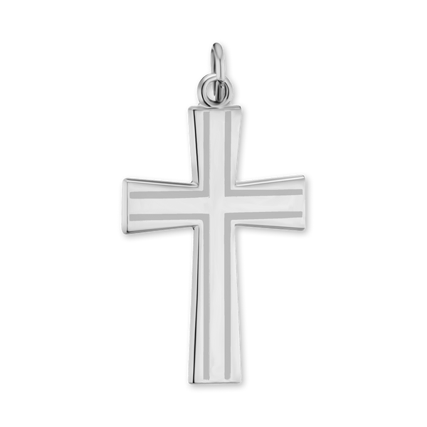 Sterling Silver Tapered Cross Pendant with Black Enamel (37 x 20 mm)