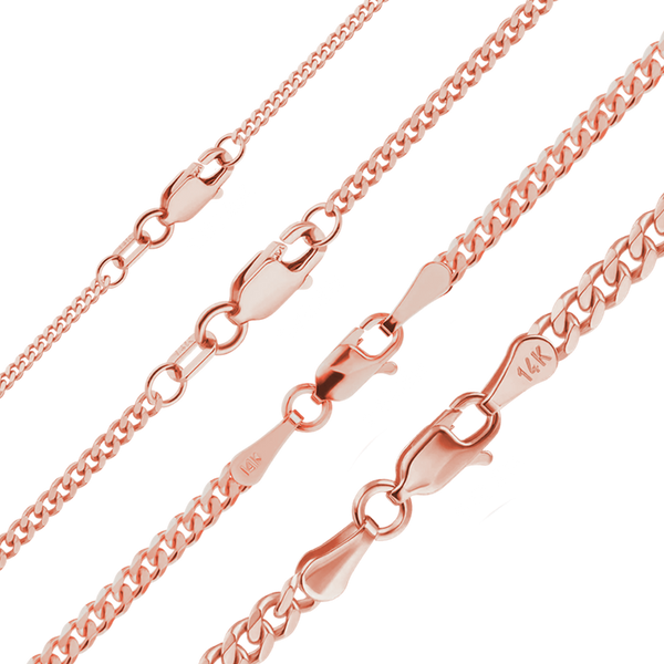 Finished Classic Curb Necklace in 14K Pink Gold (1.23 mm - 3.40 mm)