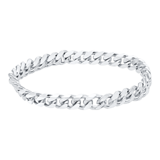 Solid Cuban Curb Chain Ring in 14K White Gold (Sizes 4-12) (2.4 mm - 5.2 mm)