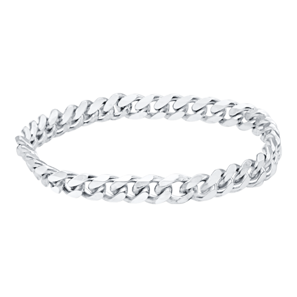 Solid Cuban Curb Chain Ring in 14K White Gold (Sizes 4-12) (2.4 mm - 5.2 mm)