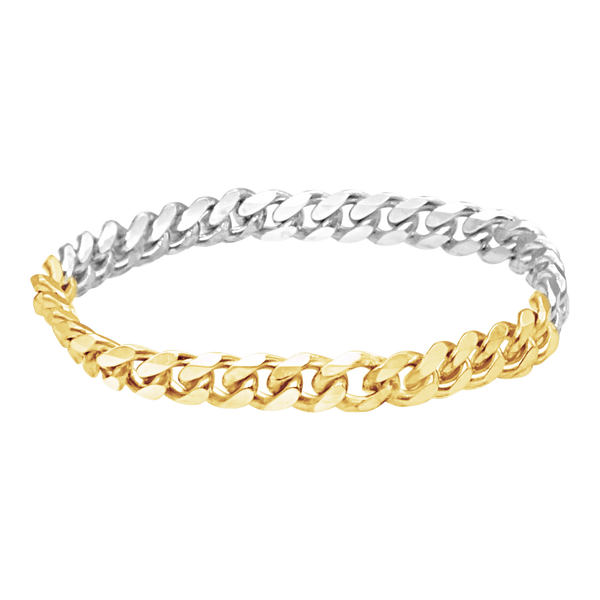 Solid Cuban Curb Chain Ring in 14K Two-Tone Gold (Sizes 4-12) (2.4 mm - 6.0 mm)