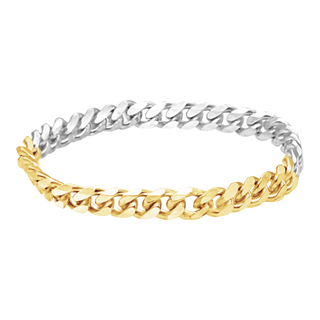 Solid Cuban Curb Chain Ring in 14K Two-Tone Gold (Sizes 4-12) (2.4 mm - 6.0 mm)