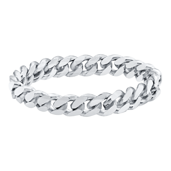 Solid Cuban Curb Chain Ring in 14K White Gold (Sizes 4-12) (2.4 mm - 5.2 mm)