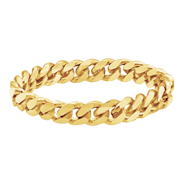 Solid Cuban Curb Chain Ring in 14K Yellow Gold (Sizes 4-12) (2.4 mm - 6.0 mm)