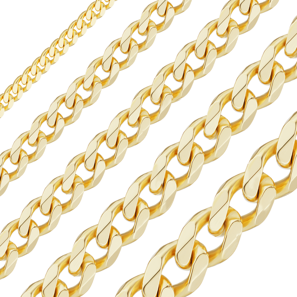 Bulk / Spooled Curb Chain in 10K Yellow Gold (Cuban) (3.40 mm - 11.00 mm)