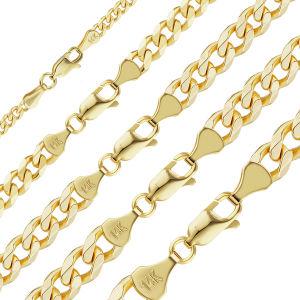 Finished Curb Necklace in 10K Yellow Gold (Cuban) (3.40 mm - 9.00 mm)