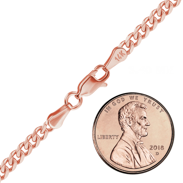 Finished Classic Curb Necklace in 14K Pink Gold (1.23 mm - 3.40 mm)