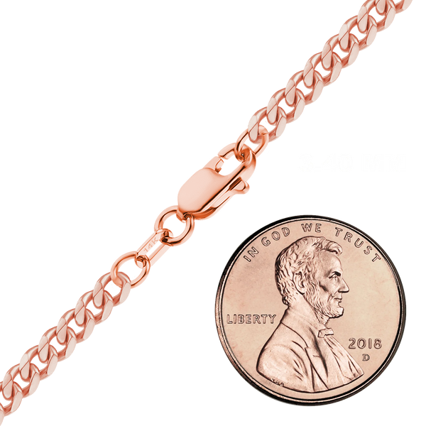 Finished Classic Curb Anklet in 14K Pink Gold (1.23 mm - 3.40 mm)