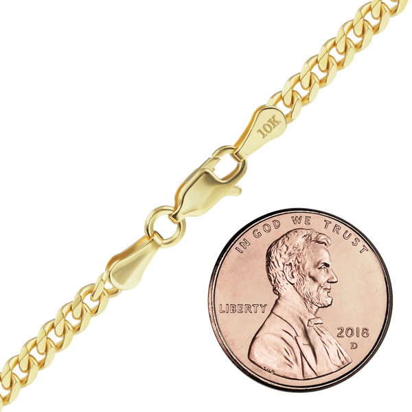 Finished Curb Necklace in 10K Yellow Gold (Cuban) (3.40 mm - 9.00 mm)