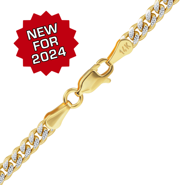 Finished Classic Curb Necklace in 14K Two Tone Gold (2.40 mm - 3.40 mm)