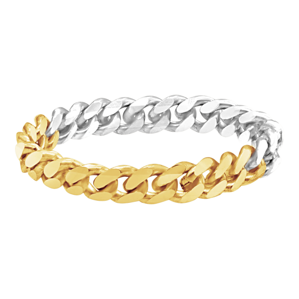 Solid Cuban Curb Chain Ring in 14K Two-Tone Gold (Sizes 4-12) (2.4 mm - 6.0 mm)