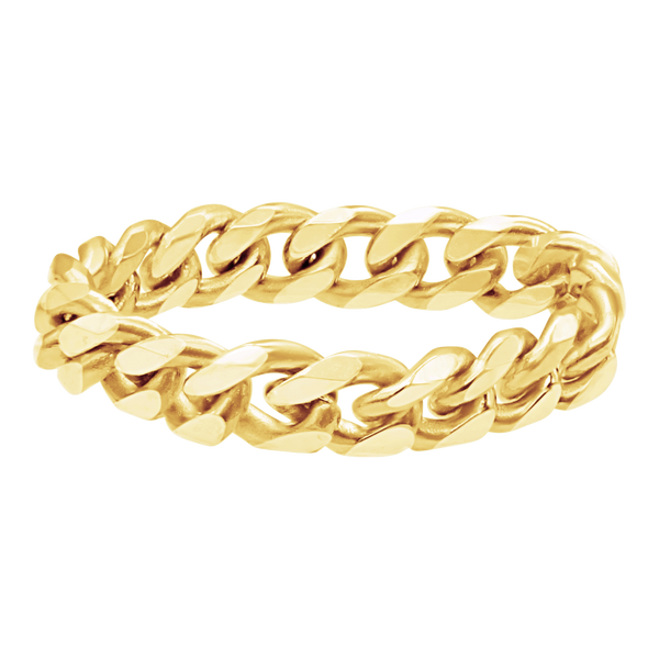 Solid Cuban Curb Chain Ring in 14K Yellow Gold (Sizes 4-12) (2.4 mm - 6.0 mm)