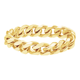 Solid Cuban Curb Chain Ring in 14K Yellow Gold (Sizes 4-12) (2.4 mm - 6.0 mm)