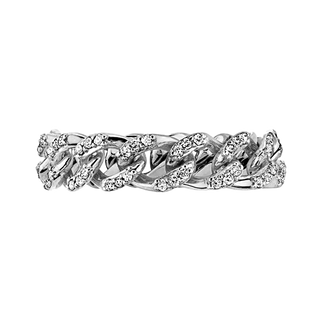 Classic Curb Chain Ring with Pave Set Natural Diamonds in 14K White Gold (Sizes 5-10) (4.2 mm - 5.2 mm)