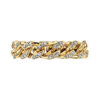 Classic Curb Chain Ring with Pave Set Natural Diamonds in 14K Yellow Gold (Sizes 5-10) (4.2 mm - 5.2 mm)