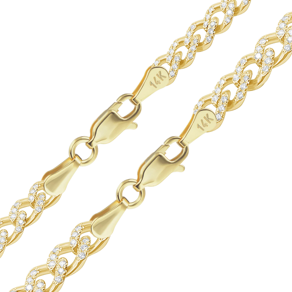 Finished Classic Curb Bracelet with Pave Set Natural Diamonds in 14K Yellow Gold (4.20 mm - 5.20 mm)