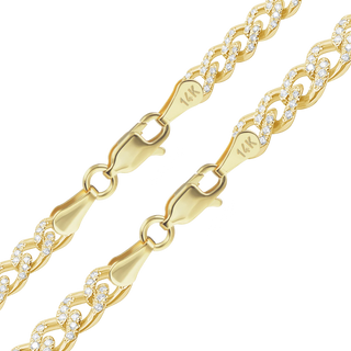 Finished Classic Curb Necklace with Pave Set Natural Diamonds in 14K Yellow Gold (4.20 - 5.20 mm)