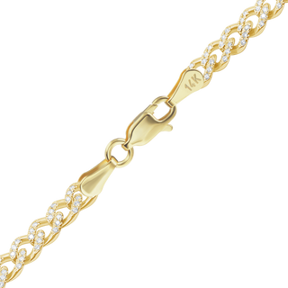 Finished Classic Curb Bracelet with Pave Set Lab Grown Diamonds in 14K Yellow Gold (4.20 mm - 5.20 mm)