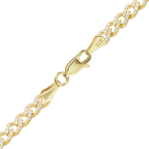 Finished Classic Curb Bracelet with Pave Set Lab Grown Diamonds in 14K Yellow Gold (4.20 mm - 5.20 mm)