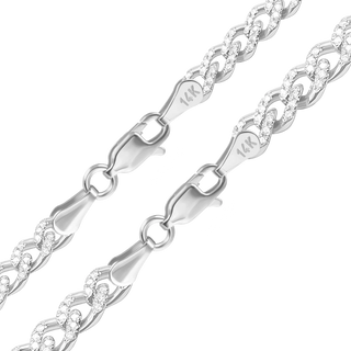 Finished Classic Curb Necklace with Pave Set Diamonds in 14K White Gold (4.20 - 5.20 mm)