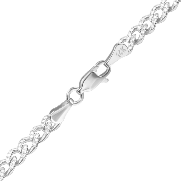 Finished Classic Curb Bracelet with Pave Set Natural Diamonds in 14K White Gold (4.20 mm - 5.20 mm)