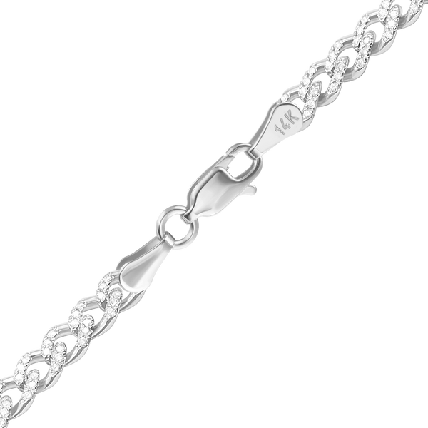 Finished Classic Curb Necklace with Pave Set Diamonds in 14K White Gold (4.20 - 5.20 mm)