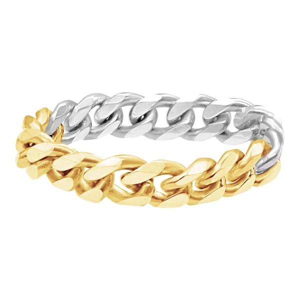 Solid Cuban Curb Chain Ring in 14K Two-Tone Gold (Sizes 4-12) (2.4 mm - 6.0 mm)