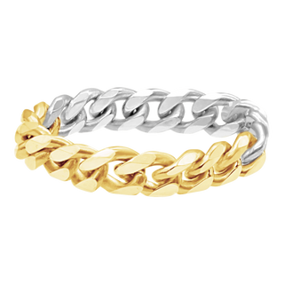 Solid Cuban Curb Chain Ring in 14K Two-Tone Gold (Sizes 4-12) (2.4 mm - 6.0 mm)