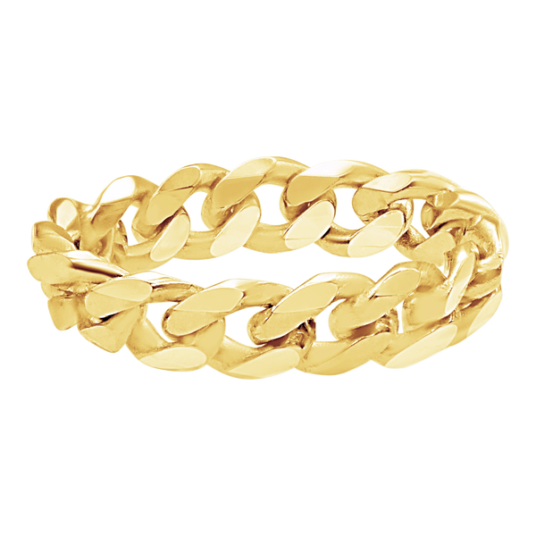 Solid Cuban Curb Chain Ring in 14K Yellow Gold (Sizes 4-12) (2.4 mm - 6.0 mm)