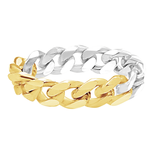 Solid Cuban Curb Chain Ring in 14K Two-Tone Gold (Sizes 4-12) (2.4 mm - 6.0 mm)