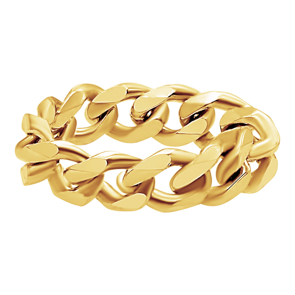 Solid Cuban Curb Chain Ring in 14K Yellow Gold (Sizes 4-12) (2.4 mm - 6.0 mm)