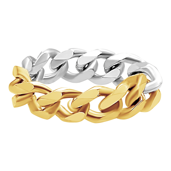 Solid Cuban Curb Chain Ring in 14K Two-Tone Gold (Sizes 4-12) (2.4 mm - 6.0 mm)