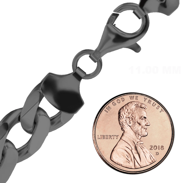 Finished Medium Flat Curb Anklet in Sterling Silver Black Rhodium Finish (3.00 mm - 11.00 mm)