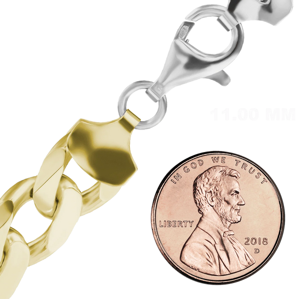 Finished Classic Curb Necklace in Sterling Silver 18K Yellow Gold Two Tone Finish (1.50 mm - 11.00 mm)