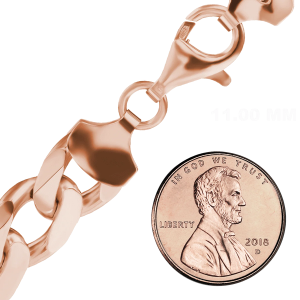 Finished Medium Flat Curb Anklet in Sterling Silver 18K Pink Gold Finish (3.00 mm - 11.00 mm)