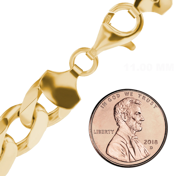 Finished Medium Flat Curb Anklet in Sterling Silver 18K Yellow Gold Finish (3.00 mm - 11.00 mm)