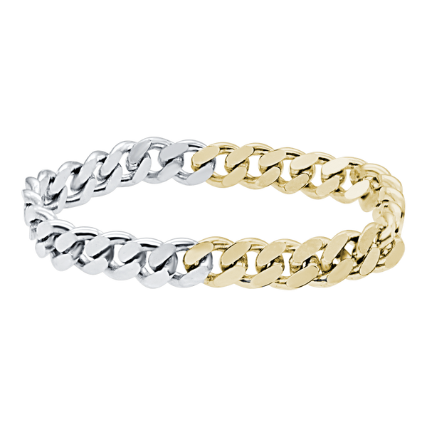 Solid Cuban Curb Chain Ring in Two Tone (Sizes 4-10) (3.0 mm - 8.1 mm)