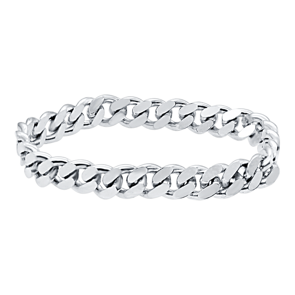 Solid Cuban Curb Chain Ring in Sterling Silver (Sizes 4-10) (3.0 mm - 8.1 mm)